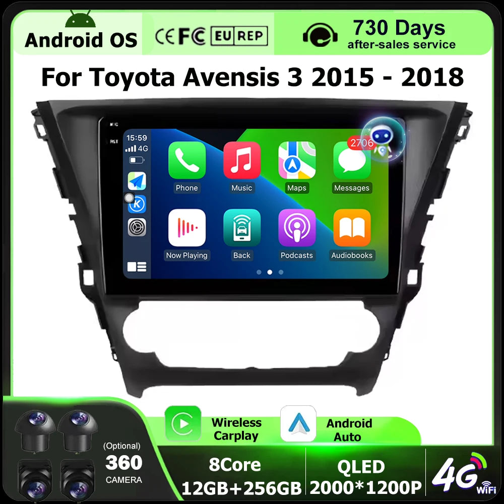 Android 16 Auto CarPlay For Toyota Avensis 3 2015 - 2018 Car Radio Multimedia Video Player