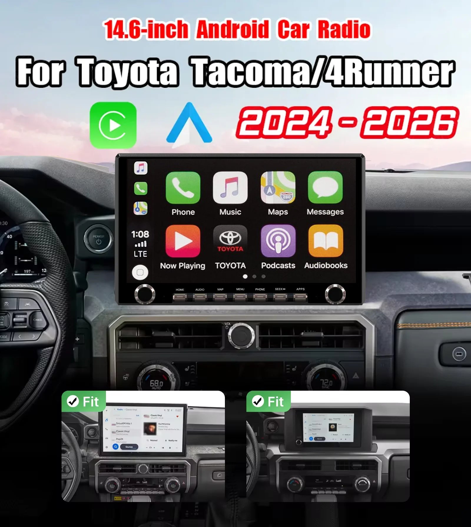 7" Carplay DSP IPS Android 13.0 8GB+128GB 8Core Multimedia Player GPS Radio WiFi for Toyota Tacoma 4Runner 2024-2026 - 2