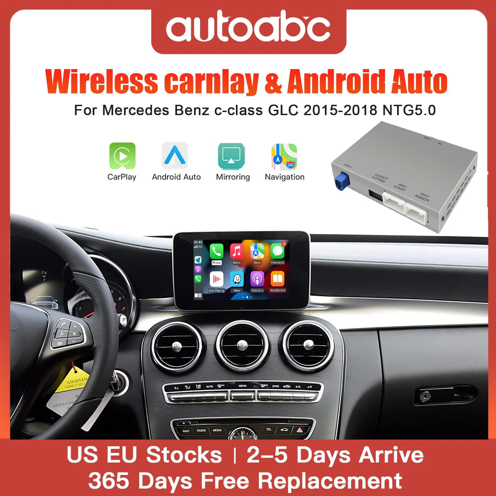 CarPlay sans fil pour Mercedes Benz, Classe GLC CLA GLA classe C W205 NTG5.0 2015 – 2018，p | AUTOKITSHOP