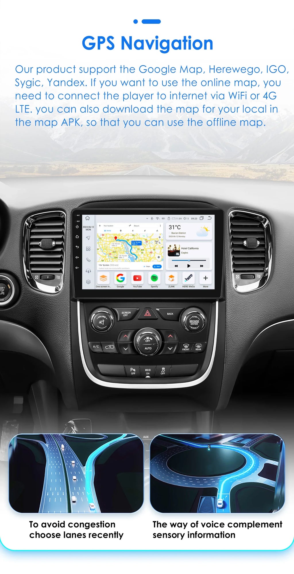 Android 13 car intelligent systems radio For Dodge Durango 2014-2020 multimedia AI Carplay