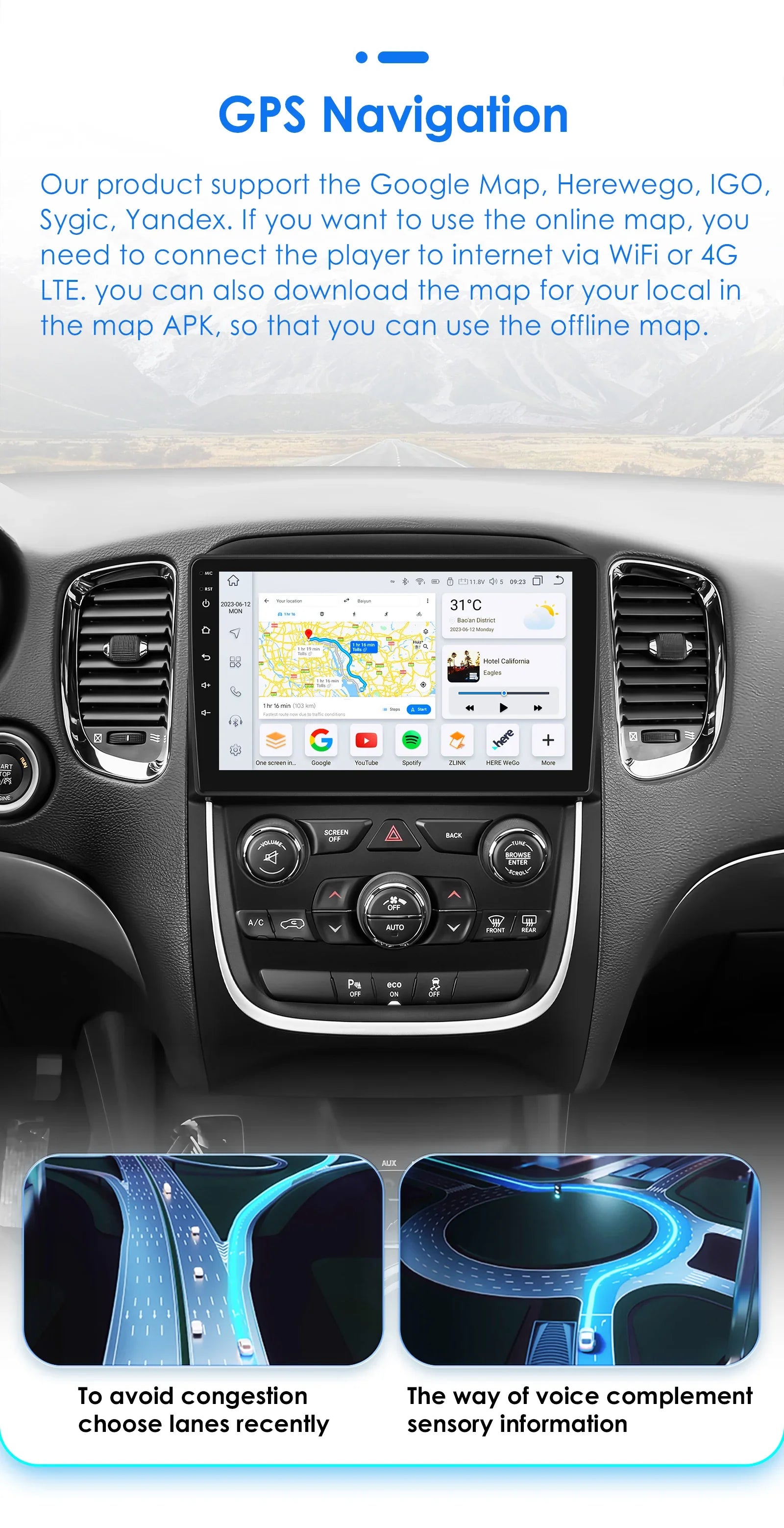 Android 13 car intelligent systems radio For Dodge Durango 2014-2020 multimedia AI Carplay