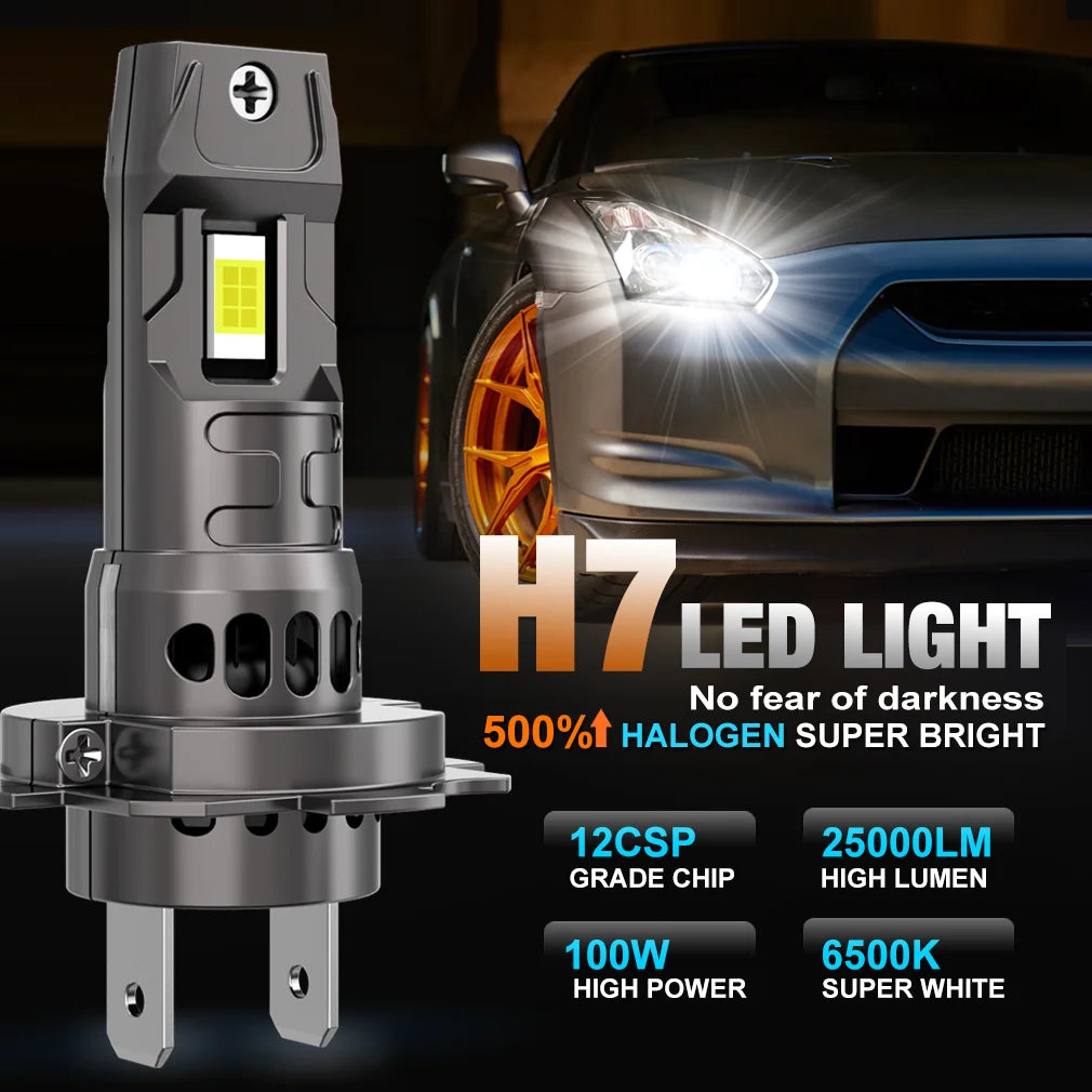 H7 H11 LED Headlight Bulb 100W 25000LM 6500K Car Headlight 7035 CSP Chip 9005/9006 Super B