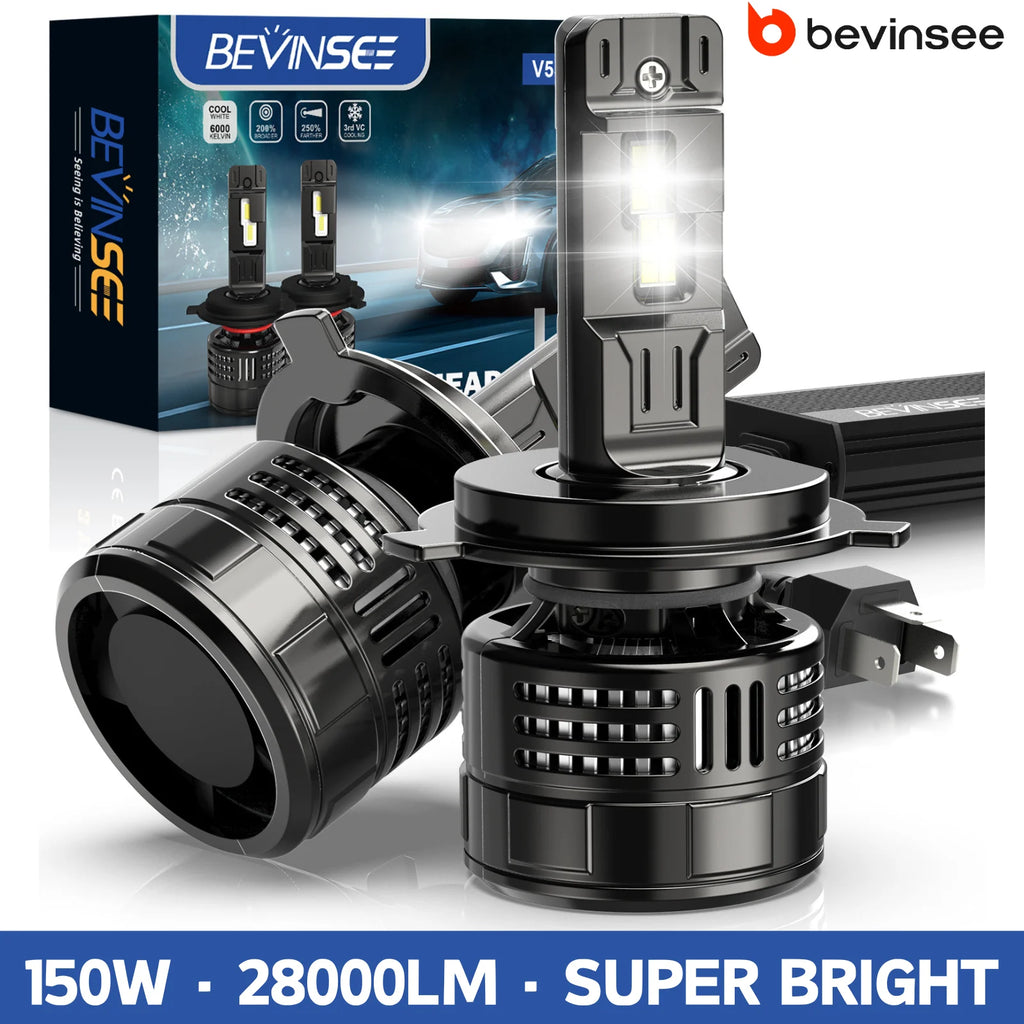 BEVINSEE H4 H7 LED Headlight Bulbs CANBUS 150W 28000LM Super Bright H11 9005 HB3 9006 HB4