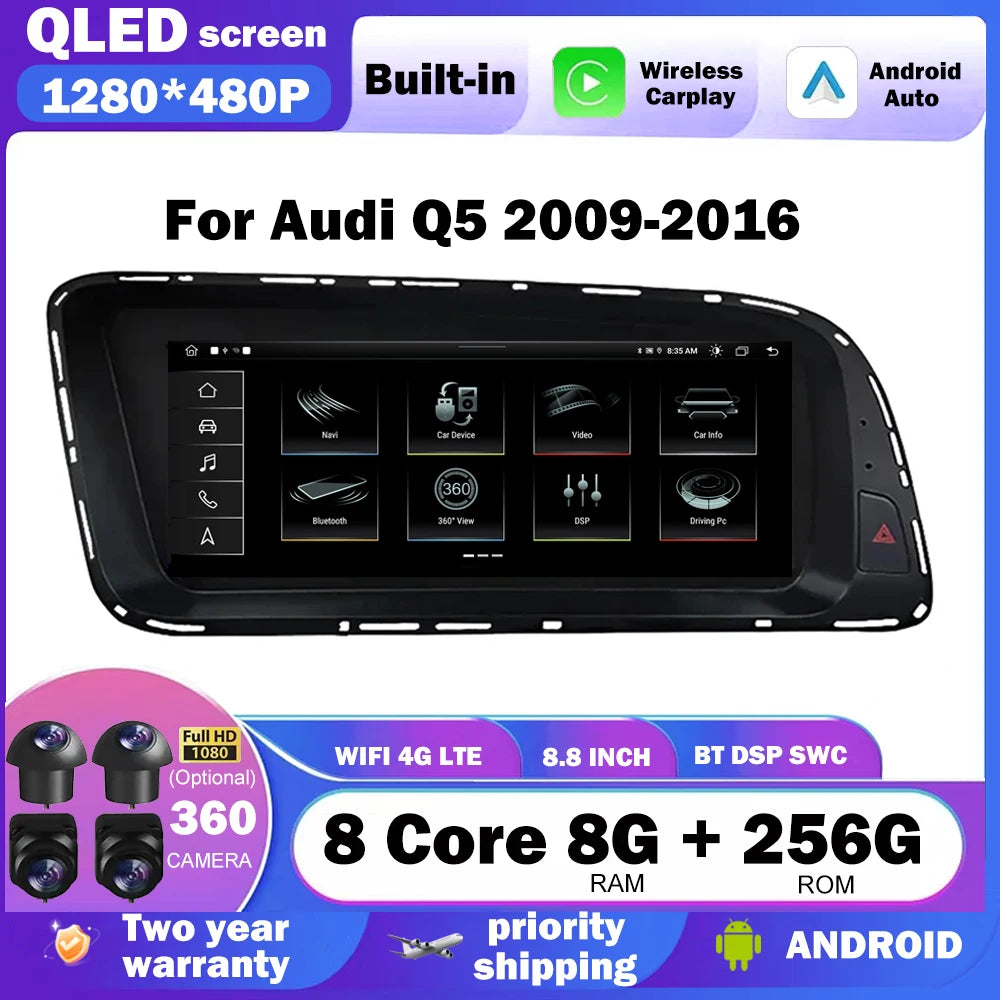 Carplay Auto Car Radio 8 Core DSP Car Multimedia Android Auto For Audi Q5 2009 - 2016 Play