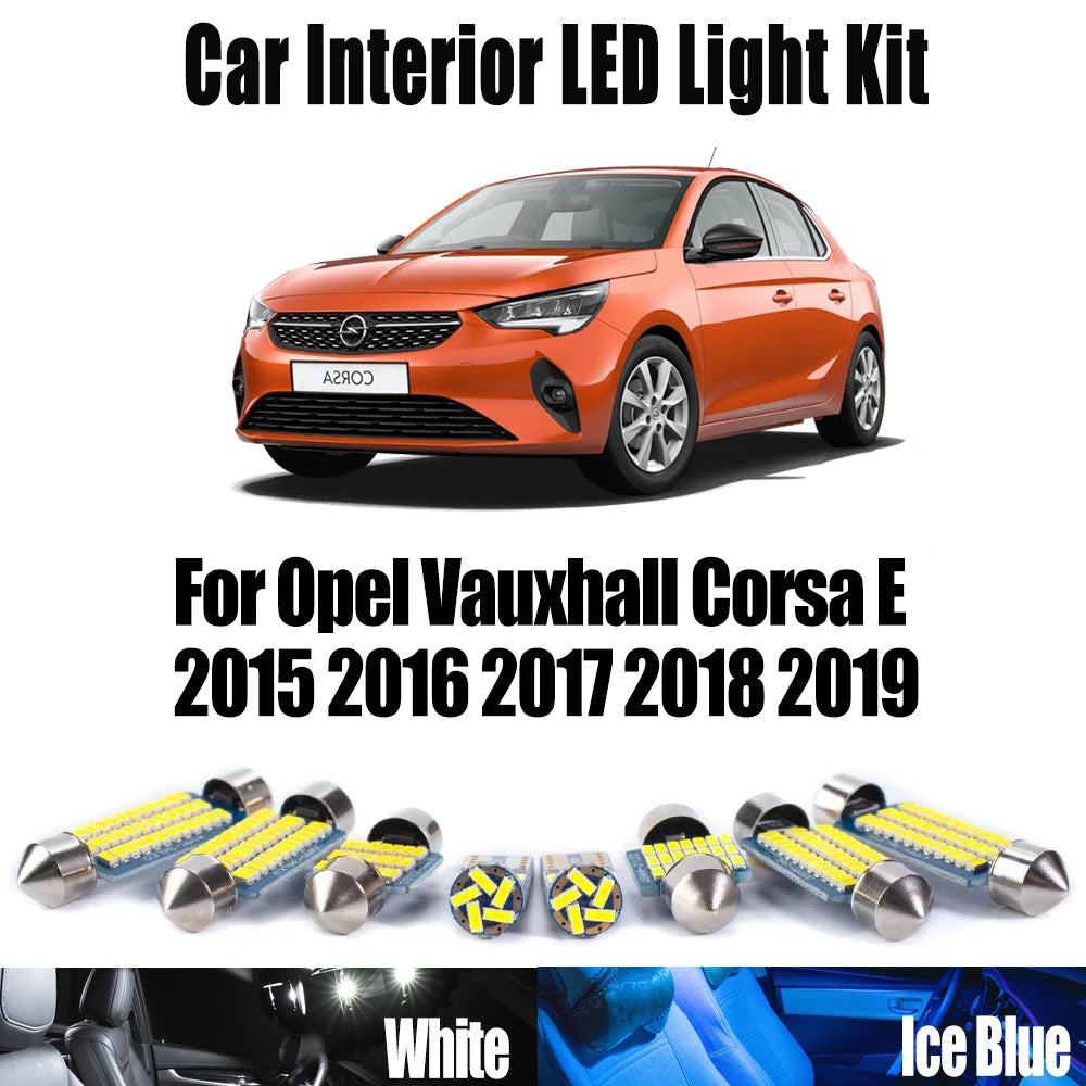 11-Piece LED Interior Light Kit for Opel Vauxhall Corsa E 2015 - 2017 - Canbus Dome Map Door Trunk Bulbs | AUTOKITSHOP