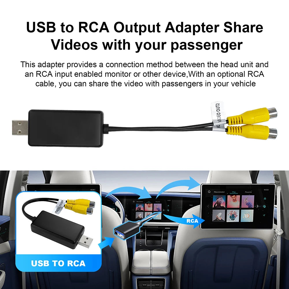 Headrest Screen HD USB to RCA Adapter Android Usb Video Output RCA Line Cable AV OUT For C | AUTOKITSHOP