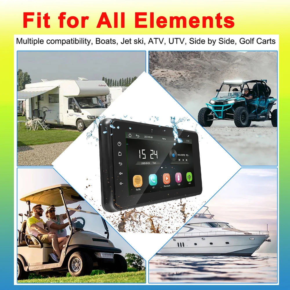 8 inch Waterproof IP6X marine multimedia player with Wireless CarPlay Android Auto perfect