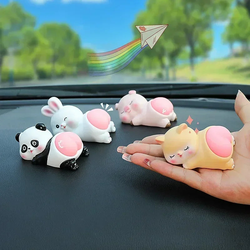 Cute Cartoon Car Ornaments Creative Panda Pig Doll Center Console Decorative Accessories Unpacki - Automotive LED Light