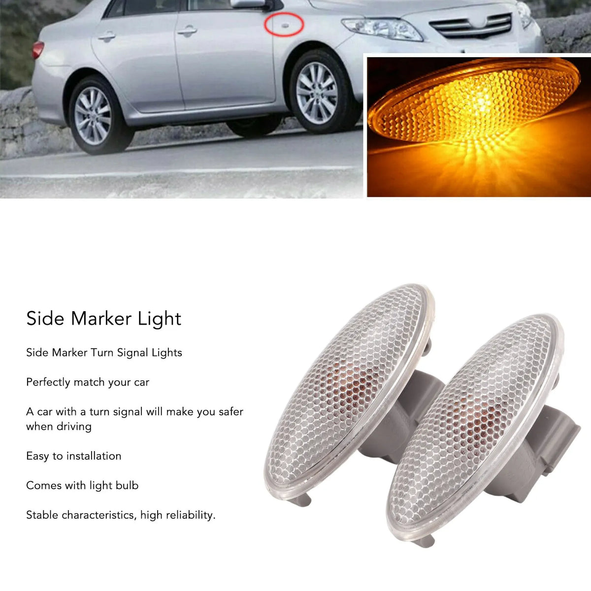 2pcs Side Marker Light Amber Turn Signal Lamp Replacement for Corolla Camry Yari for Corolla Camry RAV4 - Canbus LED Car