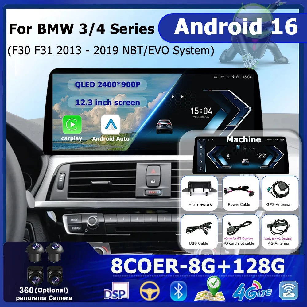 Android 16 Car Video Multimedia Stereo Player BT 4G For BMW 3 Series 4 Series F30 F31 2013