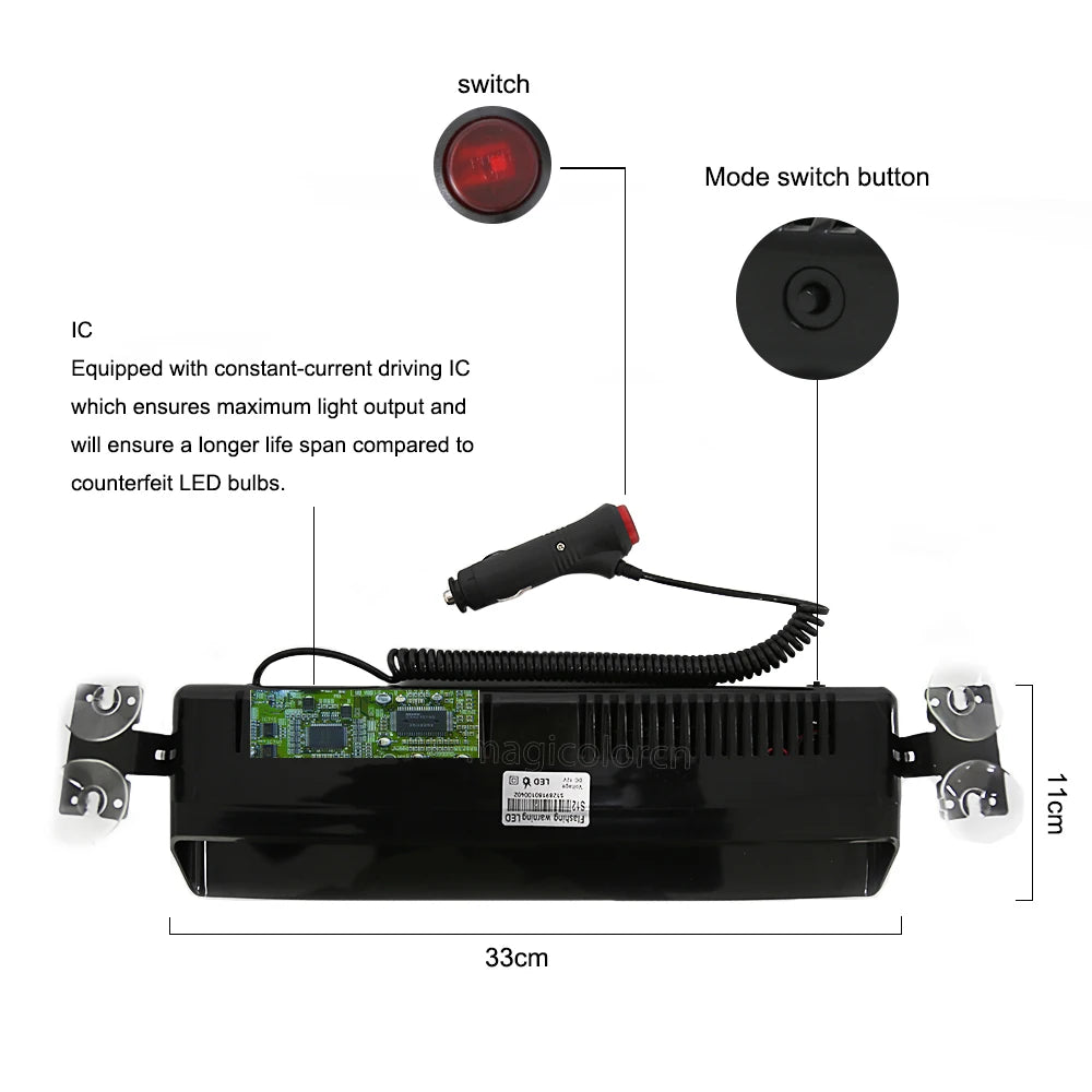 12 LED Strobe Warning Alarm Light Auto Warning Lamp Window shield Flashing Emergency Sucke | AUTOKITSHOP