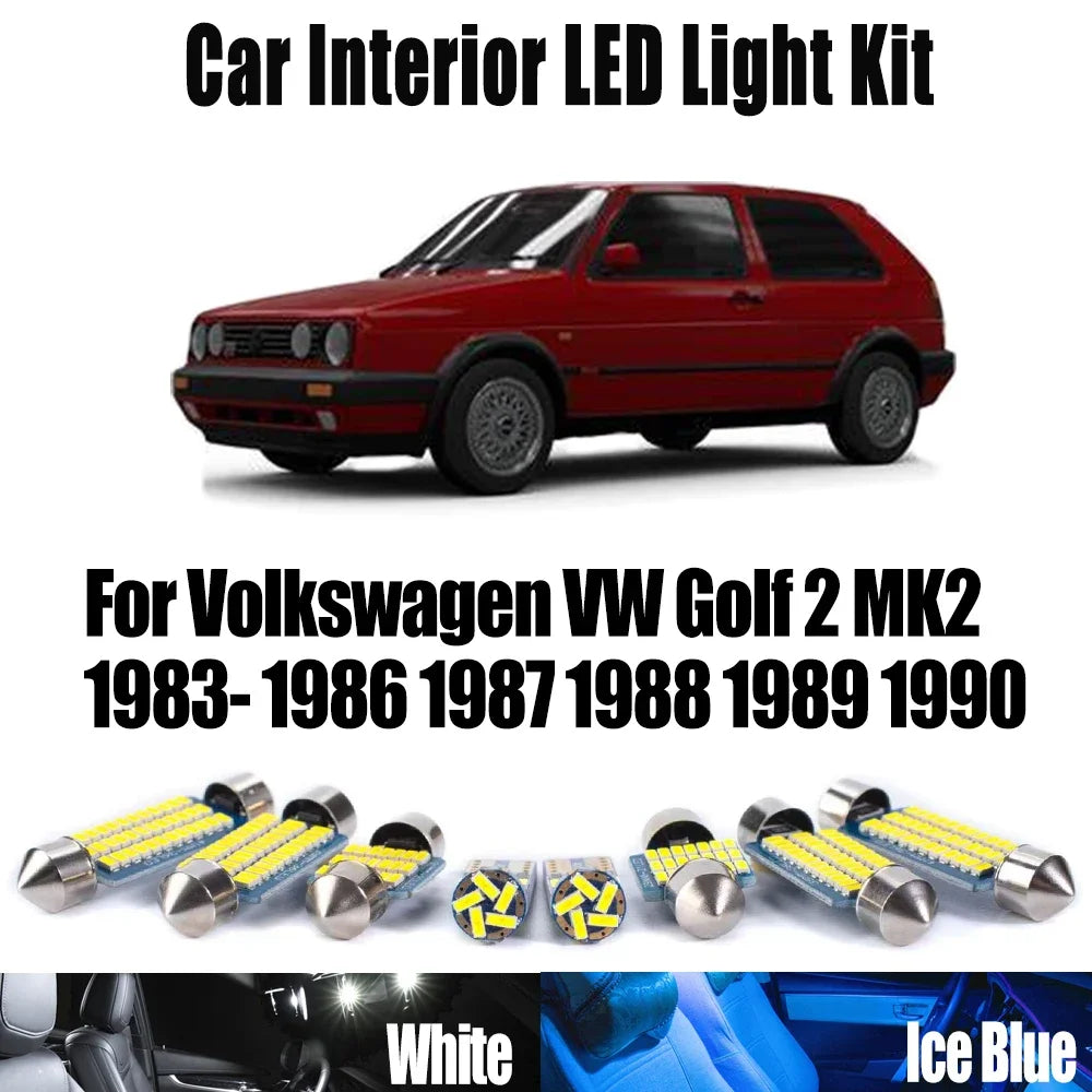 9-Piece LED Interior Light Kit for Volkswagen VW Golf 2 MK2 1983- 1987 - Canbus Dome Map Door Trunk Bulbs | AUTOKITSHOP