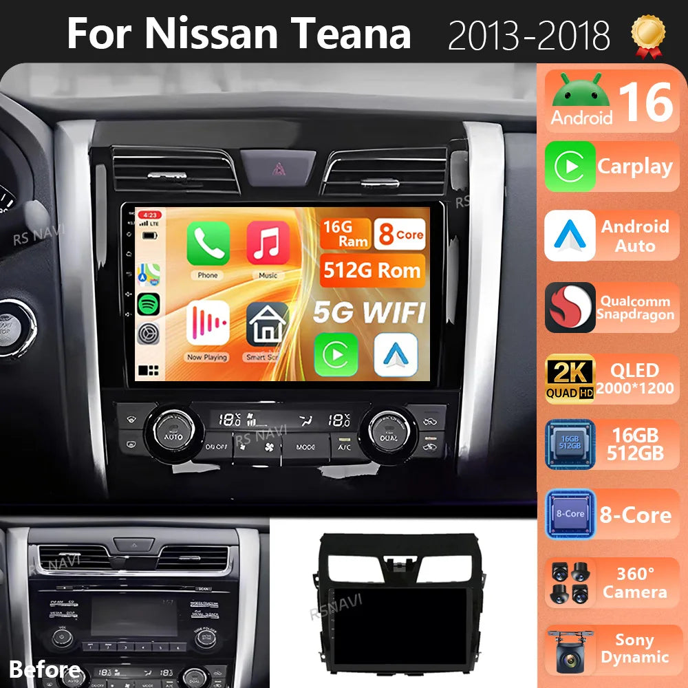 Plug and Play Android 16 Carplay Car Radio For Nissan Teana Altima 2013 2014 2015 GPS Mult