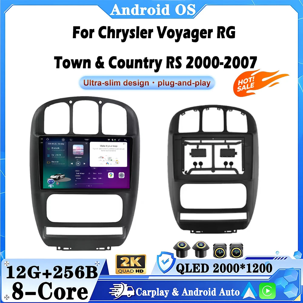 9 inch QLED Screen For Chrysler Voyager RG Town & Country RS 2000-2007 Car DSP Navigation