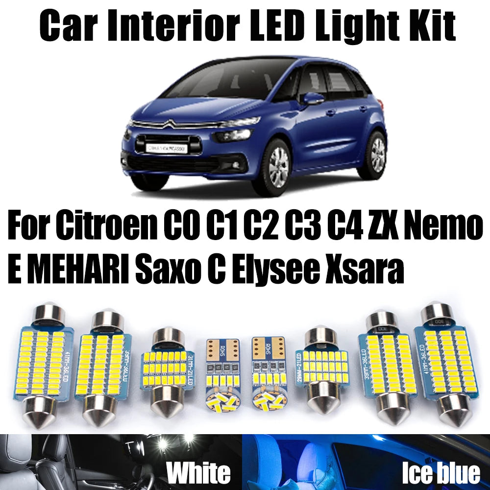 LED Interior Light Kit for Citroen C0 C1 C2 C3 C4 E MEHARI Saxo C Elysee Xsara ZX Nemo Car Ceiling Bulbs - Canbus Err...