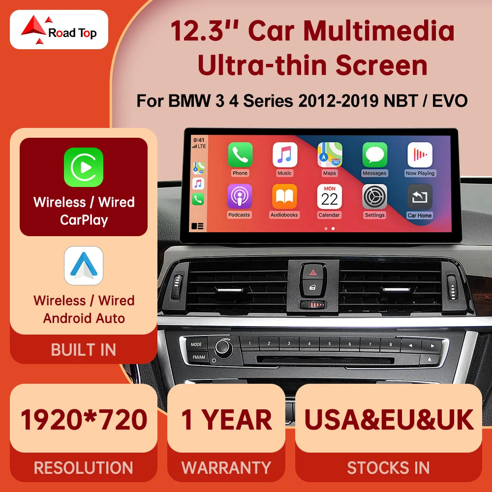 12.3'' Linux Screen Car Multimedia Display Wireless Carplay Android Auto For BMW 3 4 Serie | AUTOKITSHOP