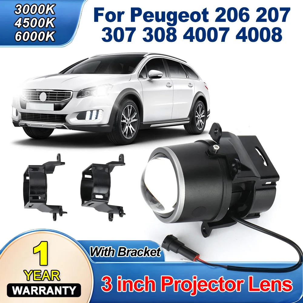For Peugeot 206 207 307 308 4007 4008 3.0 Inch Bi-LED Fog Lens 3 Color Temperatures Offroa