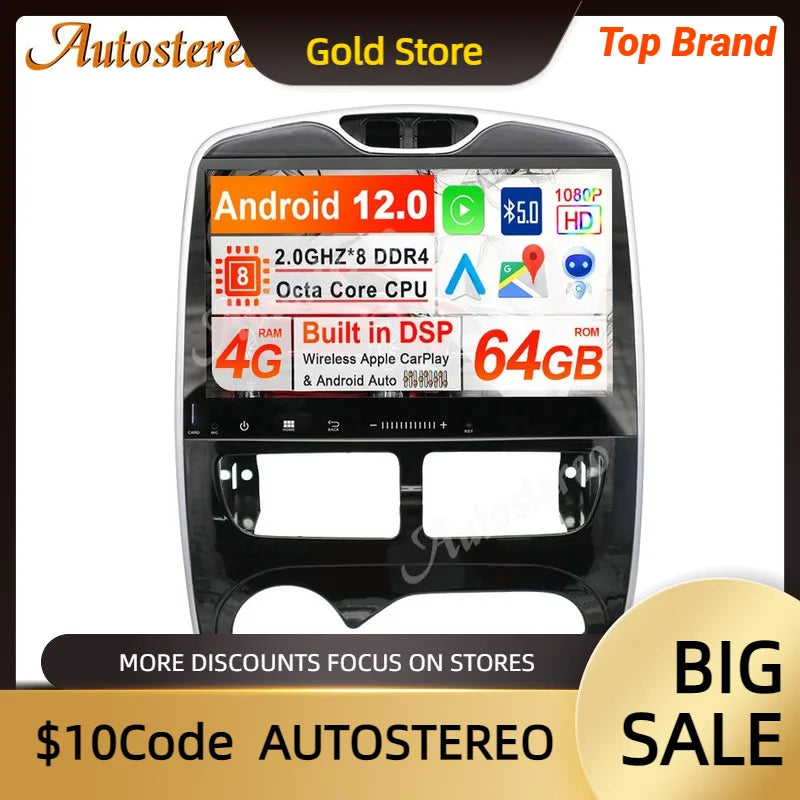 DSP Android 13.0 Car No DVD Player GPS Navigation For Renault Clio 2013-2018 Radio Recorde