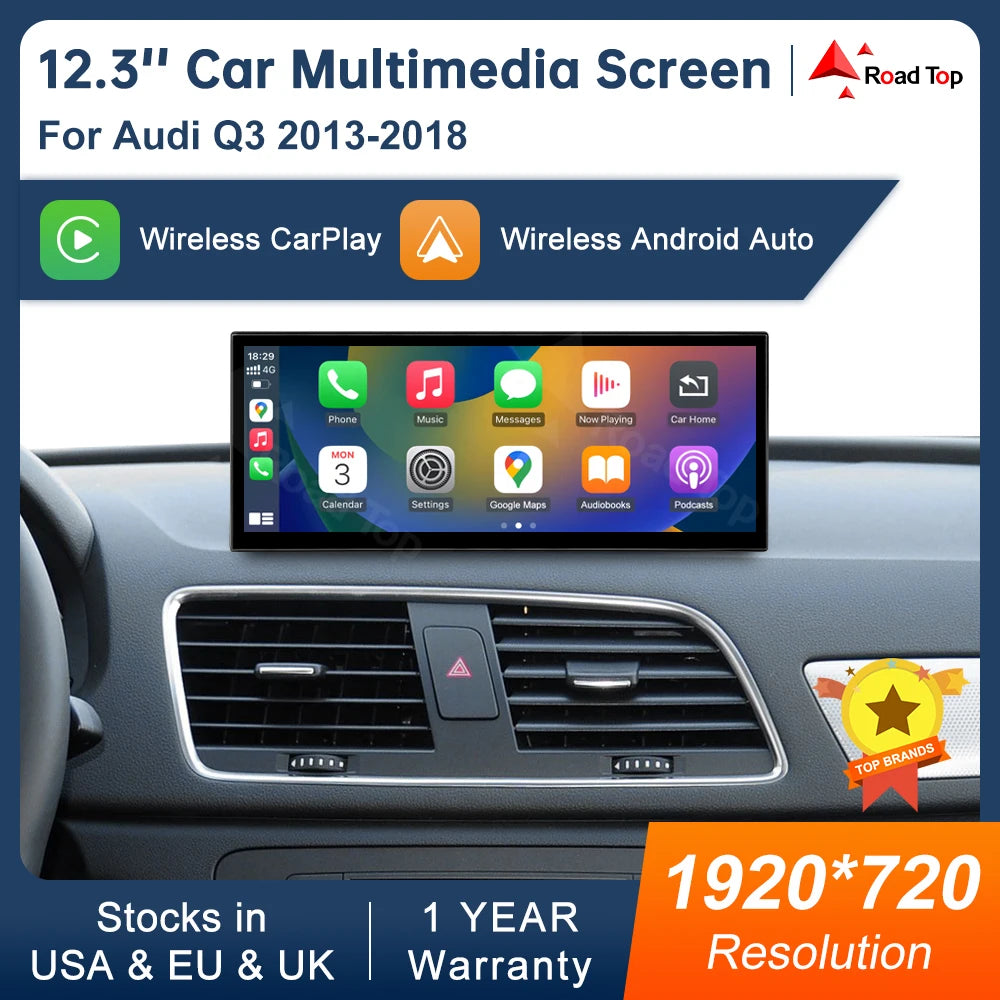 12.3 Inch Multimedia Display for Audi Q3 2013-2018 Touch Screen with Airplay Miracast Wire | AUTOKITSHOP