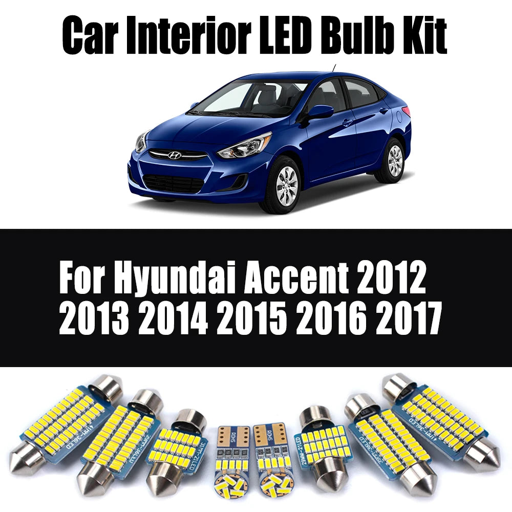 10-Piece LED Interior Light Kit for Hyundai Accent 2012- 2015 - Canbus Dome Map Door Trunk Bulbs | AUTOKITSHOP