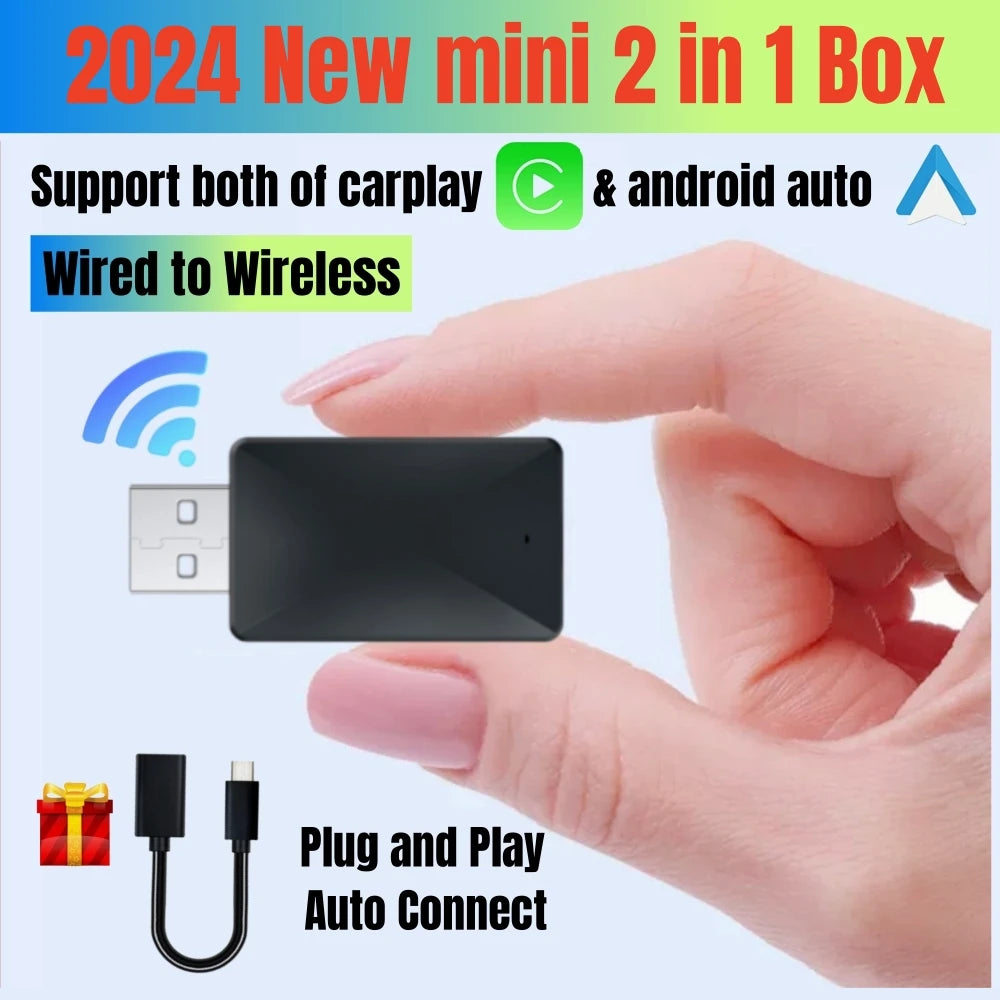 Wired to Wireless Carplay&Android Auto AI Box 2 in 1 Mini Adapter Plug And Play Dongle Fas | AUTOKITSHOP