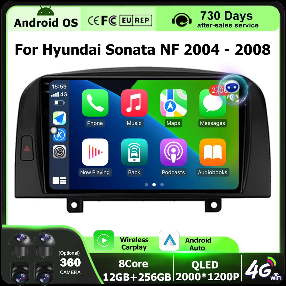 Wireless Carplay For Hyundai Sonata NF 2004 - 2008 Android 16 Auto Car Radio Multimedia Vi