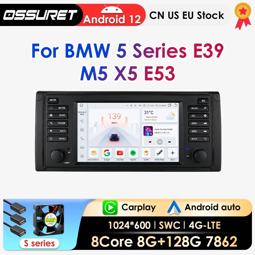AI Carplay Android Auto Car Radio Multimedia For BMW 5 Series E39 X5 E53 M5 1996-2003 Navi