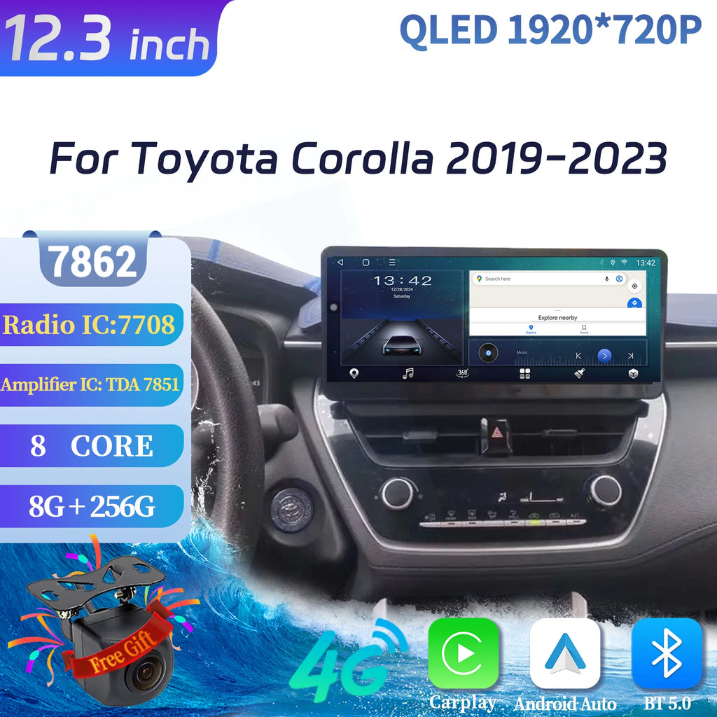 12.3 inch For Toyota Corolla 2019 2020 2021-2023 4G GPS Car Radio Android 15 Multimedia Wi