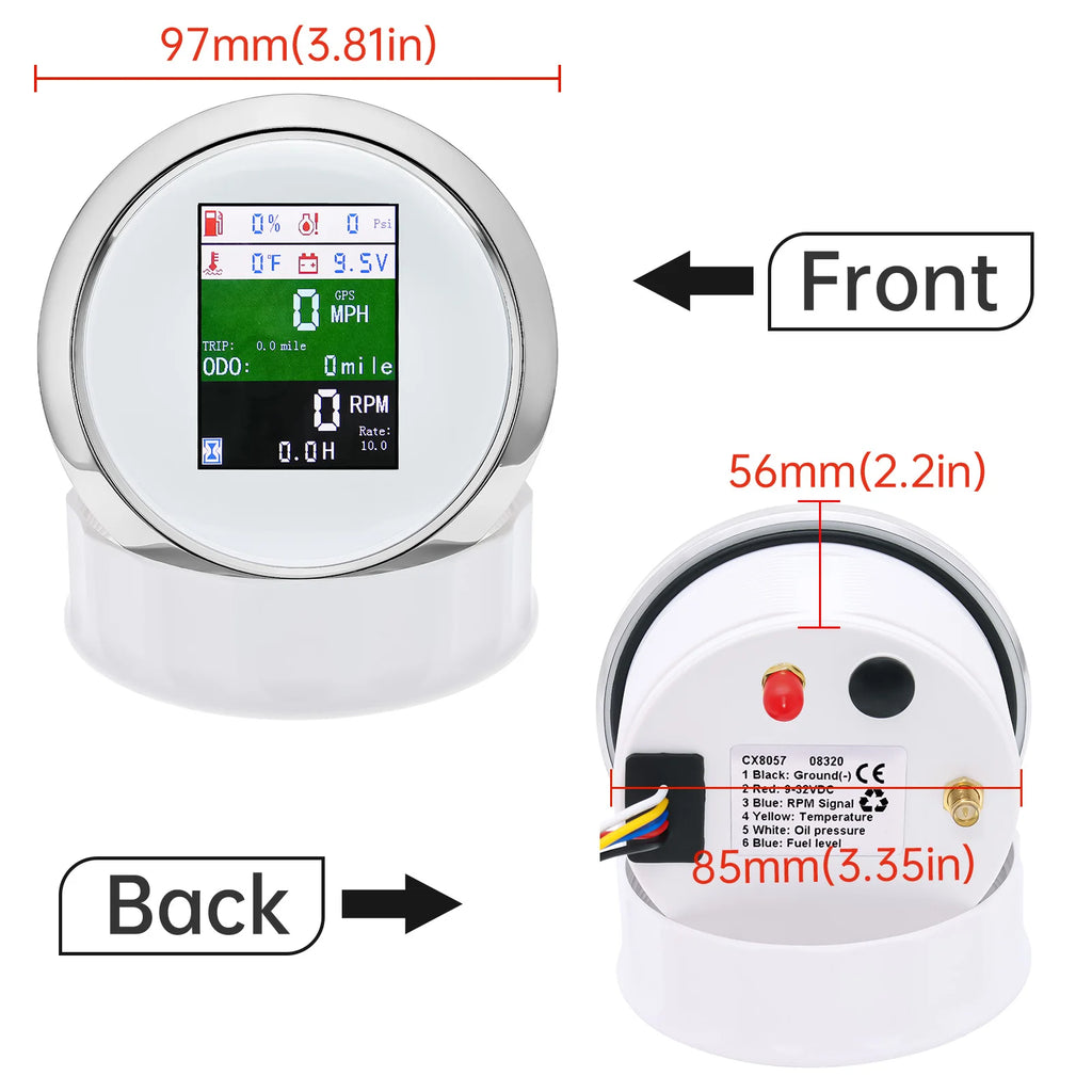 AD 6in1 Multi-functional Digital Gauge 85mm GPS Speedometer Tachometer Oil Pressure Fuel Level G - Automotive LED Light