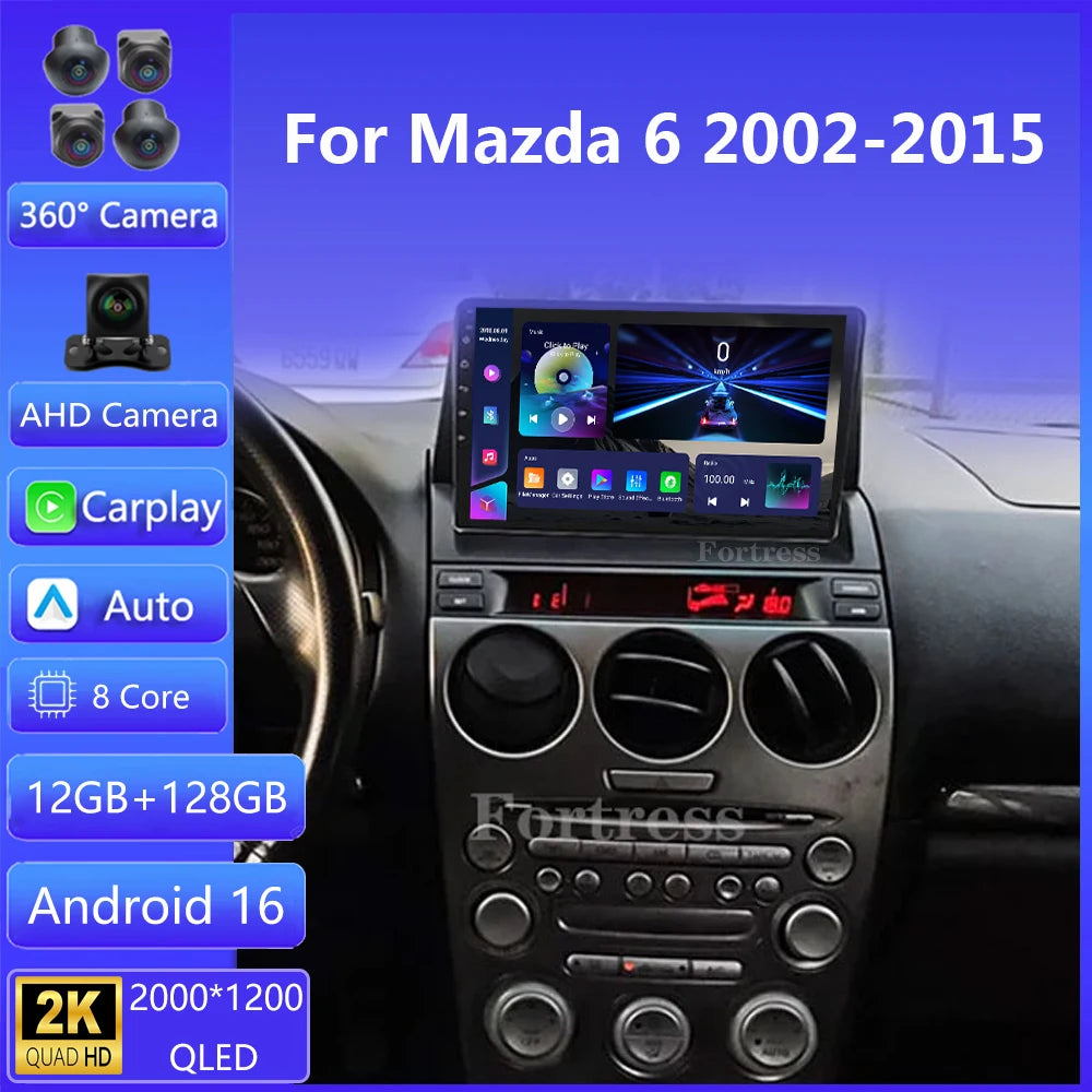 Android 16 Auto For Mazda 6 2002- 2008 Car Radio Stereo Multimedia GPS Video Navigation Ca