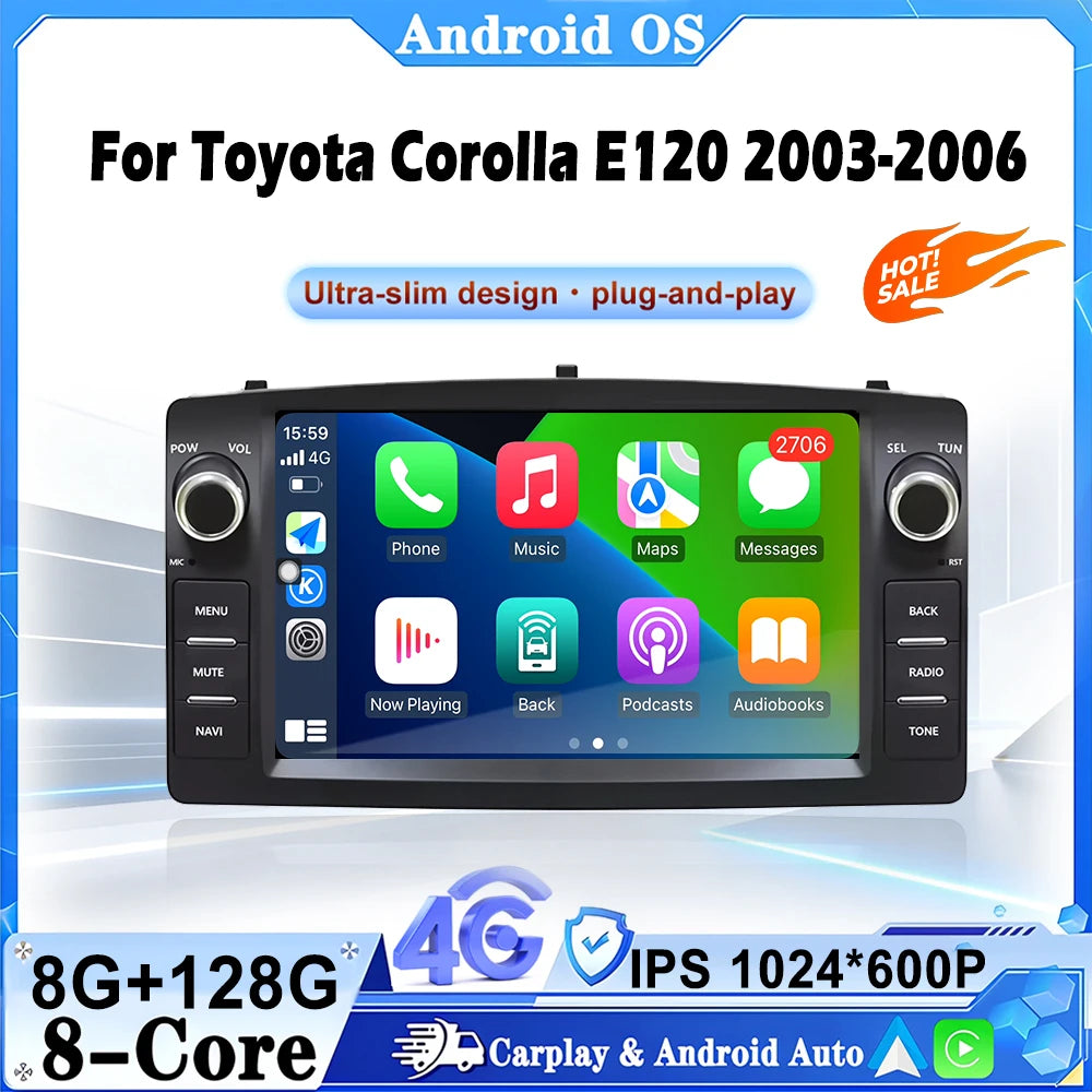 7 inch Android 16 Screen For Toyota Corolla E120 2003-2006 Car Multimedia Video Player GPS