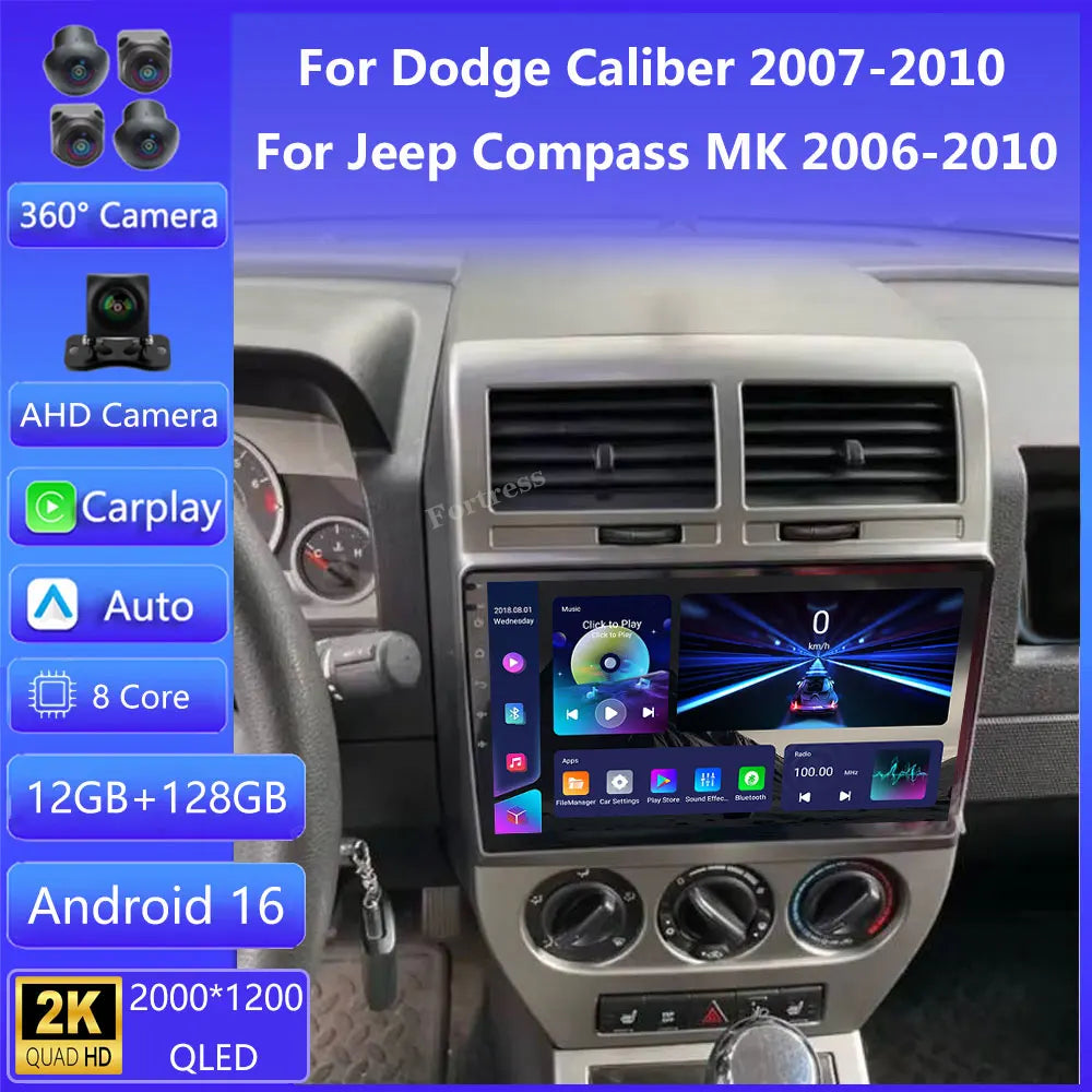 Android 16 For Dodge Caliber 2007- 2012 2K QLED Android Car Radio Multimedia Video Player