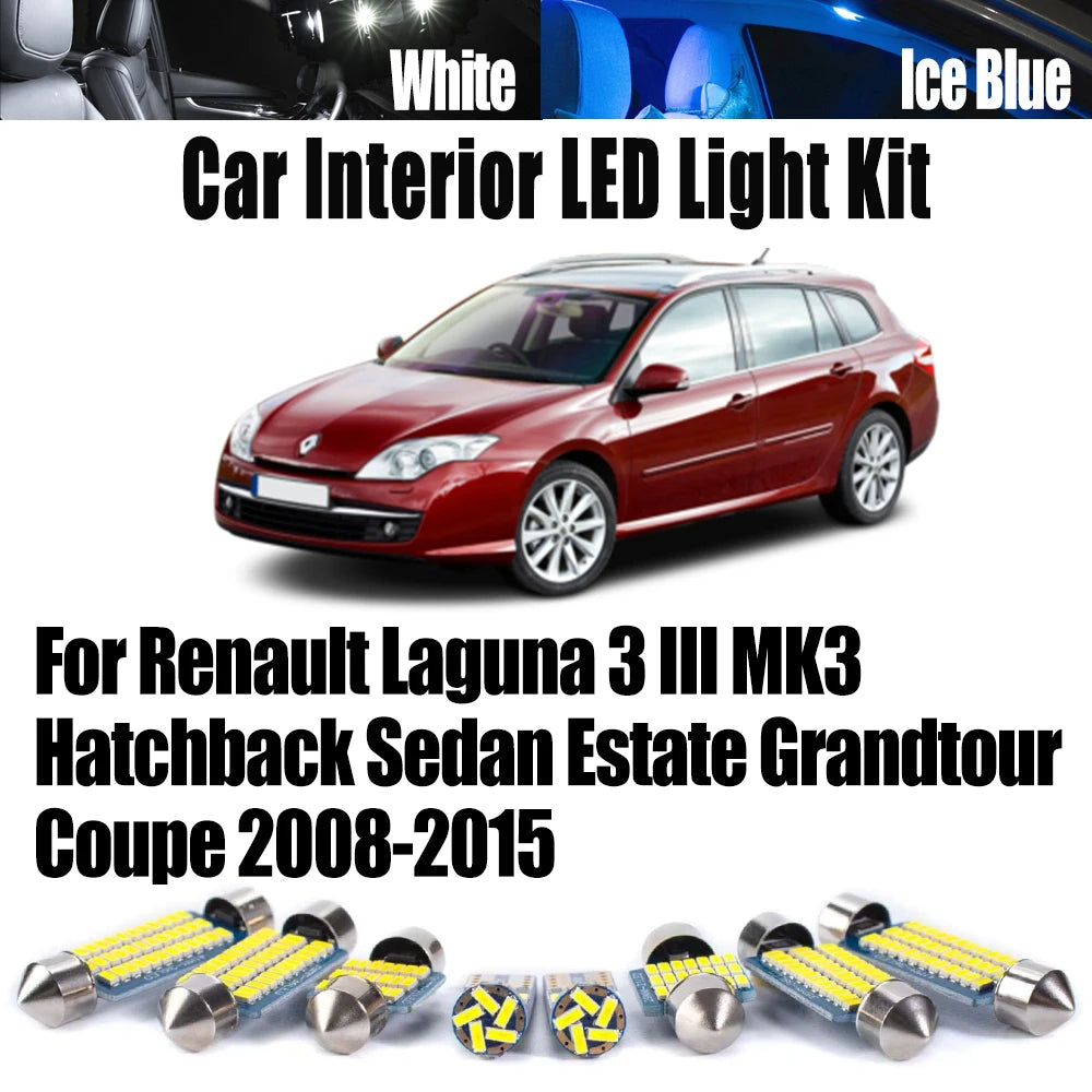 LED Interior Light Kit for Renault Laguna 3 III MK3 Hatchback Sedan Estate Grandtour Coupe 2008-2015 - Canbus Dome Ma...
