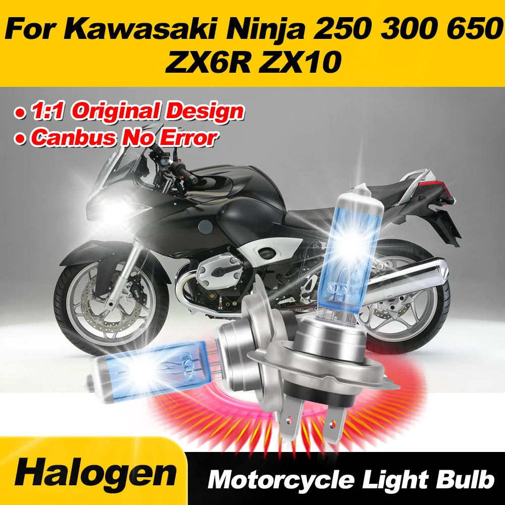 H7 Halogen Headlight Bulbs 12V 100W Motorcycle Lamps 6000K White Plug And Play For Kawasak