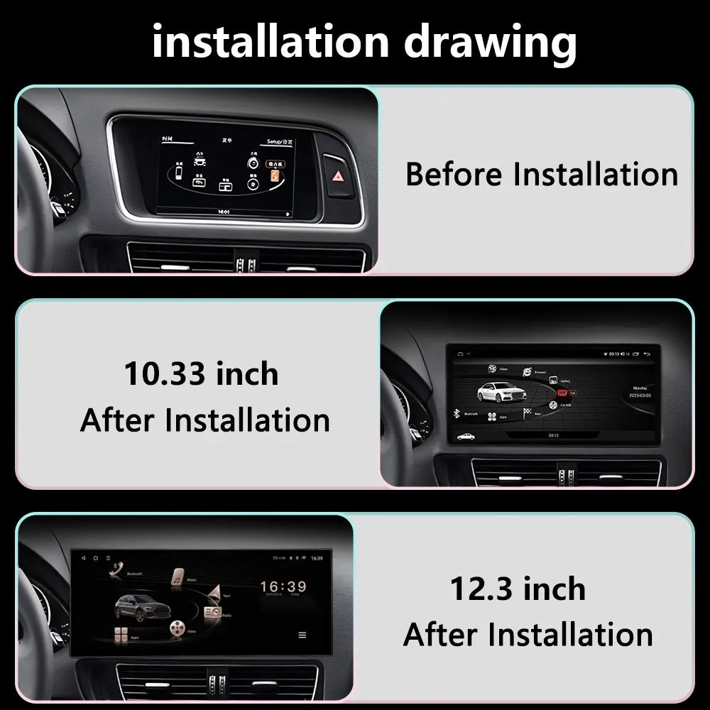 Android 16 Auto 12.3inch Wireless CarPlay For Audi Q5 2009 -2017 Car Video Player Multimed