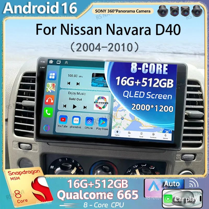 Android 16 Carplay Auto WIFI+4G Car Radio For Nissan Navara D40 2004-2010 Multimedia Video