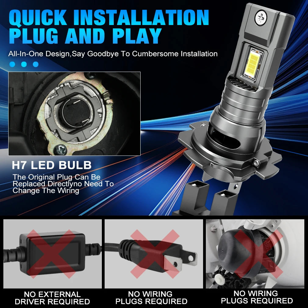 REDCAR H7 LED Light Canbus 100W 30000LM LED Headlight Bulbs 7530 CSP 6000K Turbo Light for