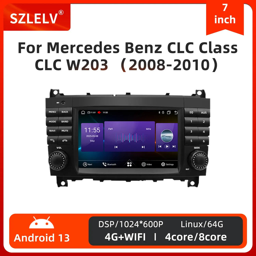 7 Inch Wireless CarPlay Android Car Radio GPS Navigation For Mercedes Benz CLC Class W203