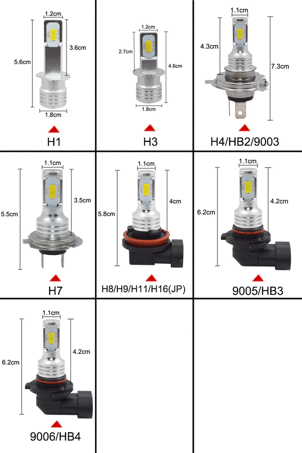 2Pcs H11 H8 H9 LED Car Headlight Bulb Beam Kit 12V 80W High Power Car Fog Light 3000K 6000K Auto Headlight Bulbs 30000LM