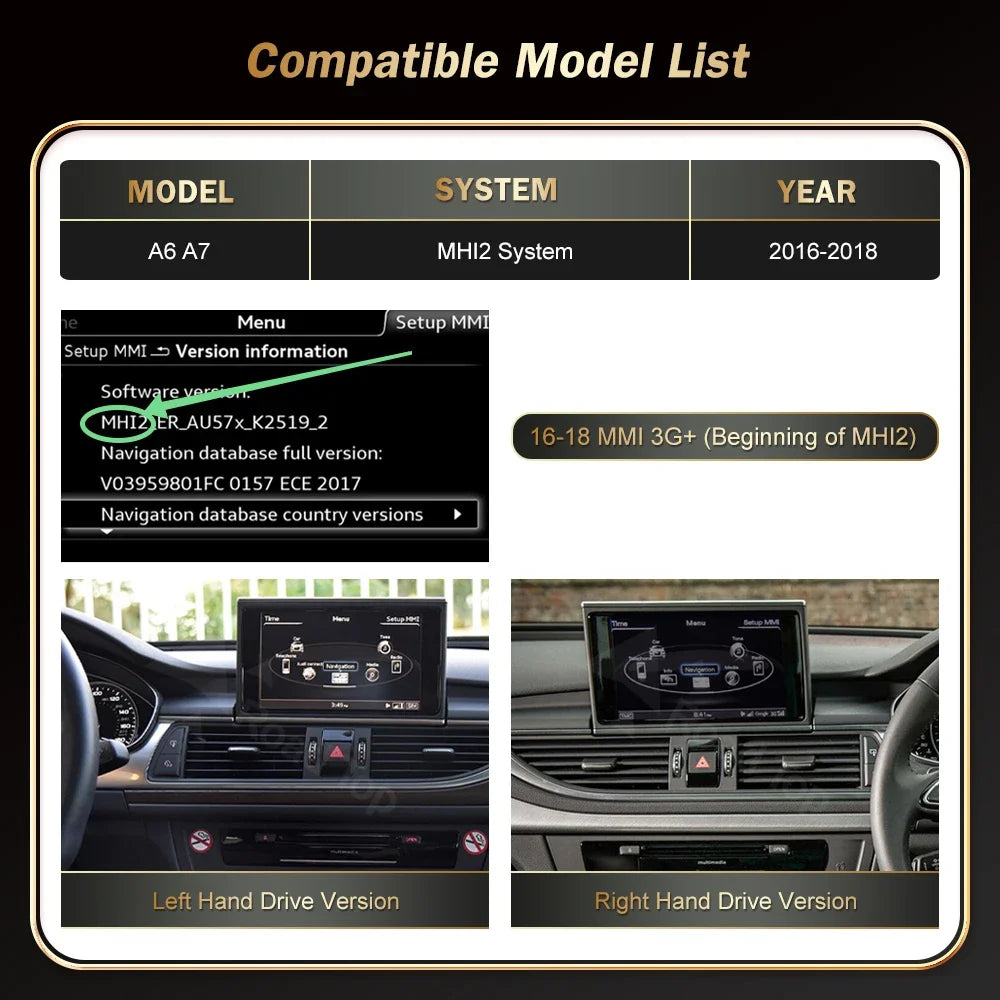 EU RoadTop 12.3 inch Wireless CarPlay For Audi A6 A7 MIB2 2016-2018 Multimedia Display And