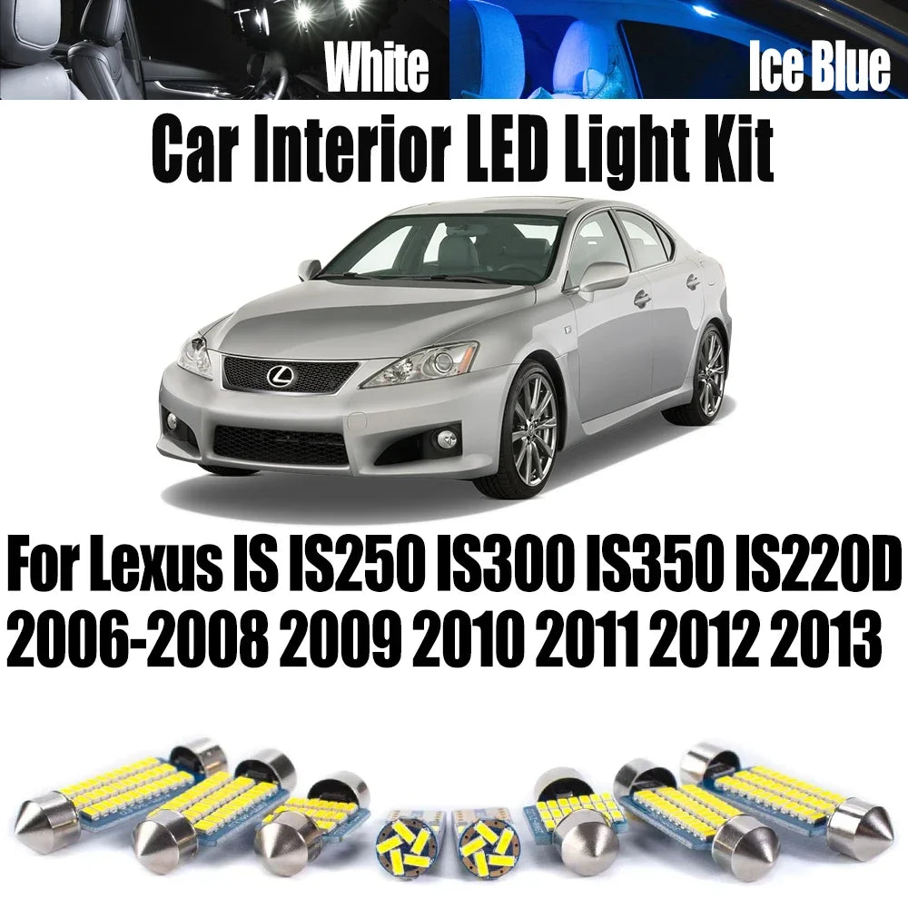 15-Piece LED Interior Light Kit for Lexus IS IS250 IS300 IS350 IS220D 2006- 2011 - Canbus Dome Map Door Trunk Bulbs |...