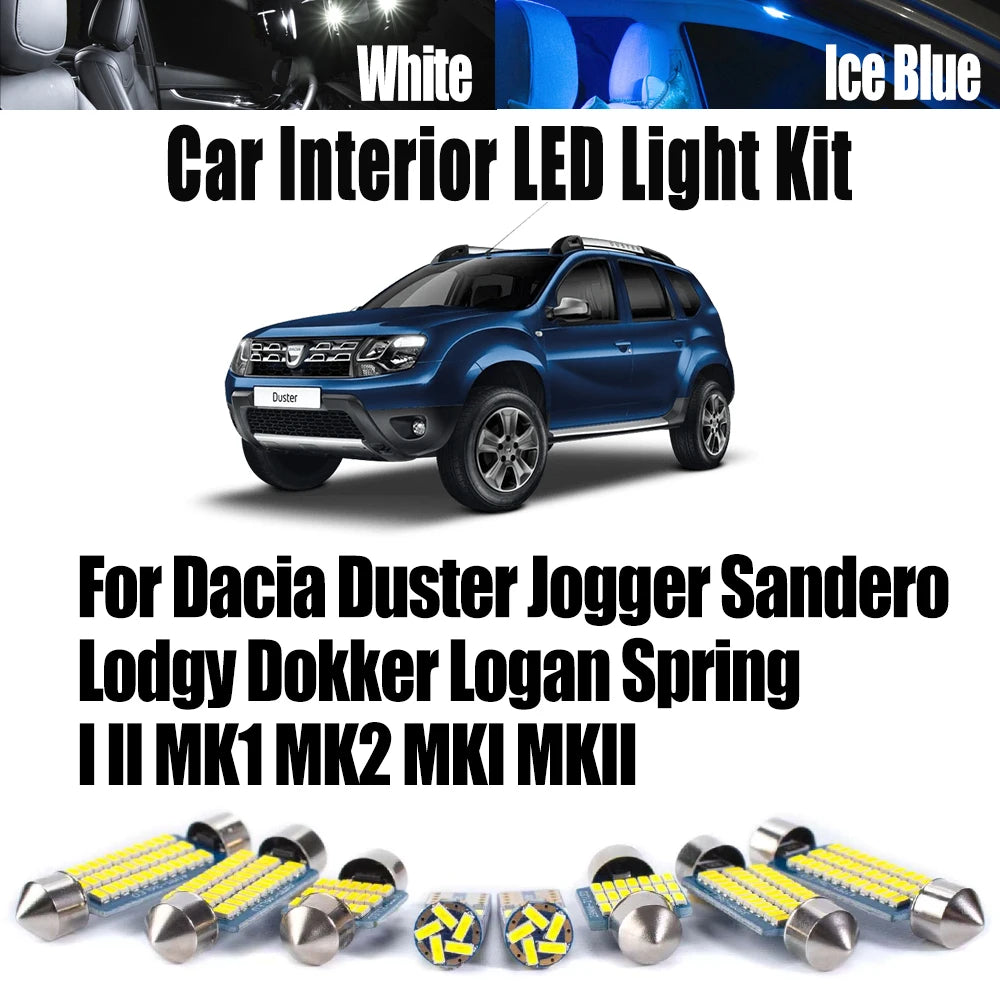 LED Interior Light Kit for Dacia Duster Jogger Sandero Lodgy Dokker Logan Spring I II MK1 MK2 MKI MKII Interior LED B...