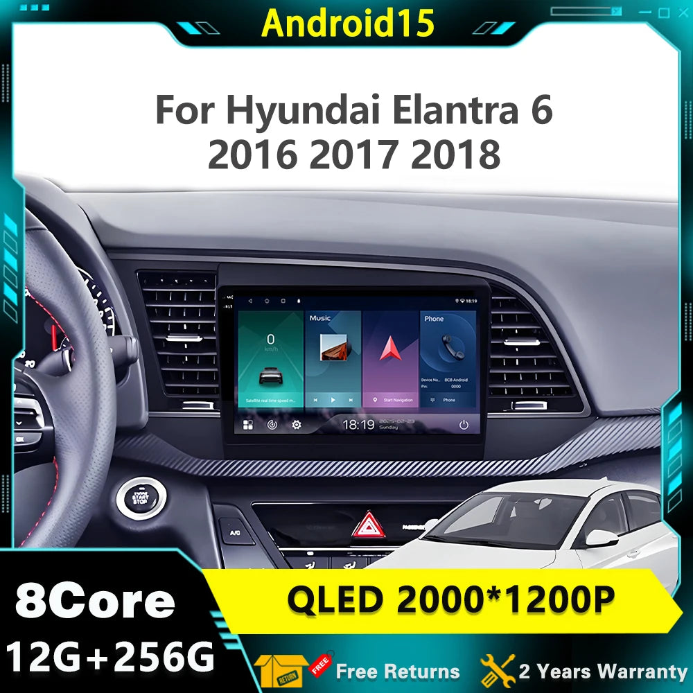 Android 15 For Hyundai Elantra 6 2016 2017 2018 Multimedia Car Radio Video Player Navigati