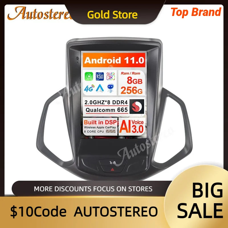 Qualcomm Android 11 For Ford Ecosport 2014-2019 Tesla Style Screen Car GPS Navigation Radi
