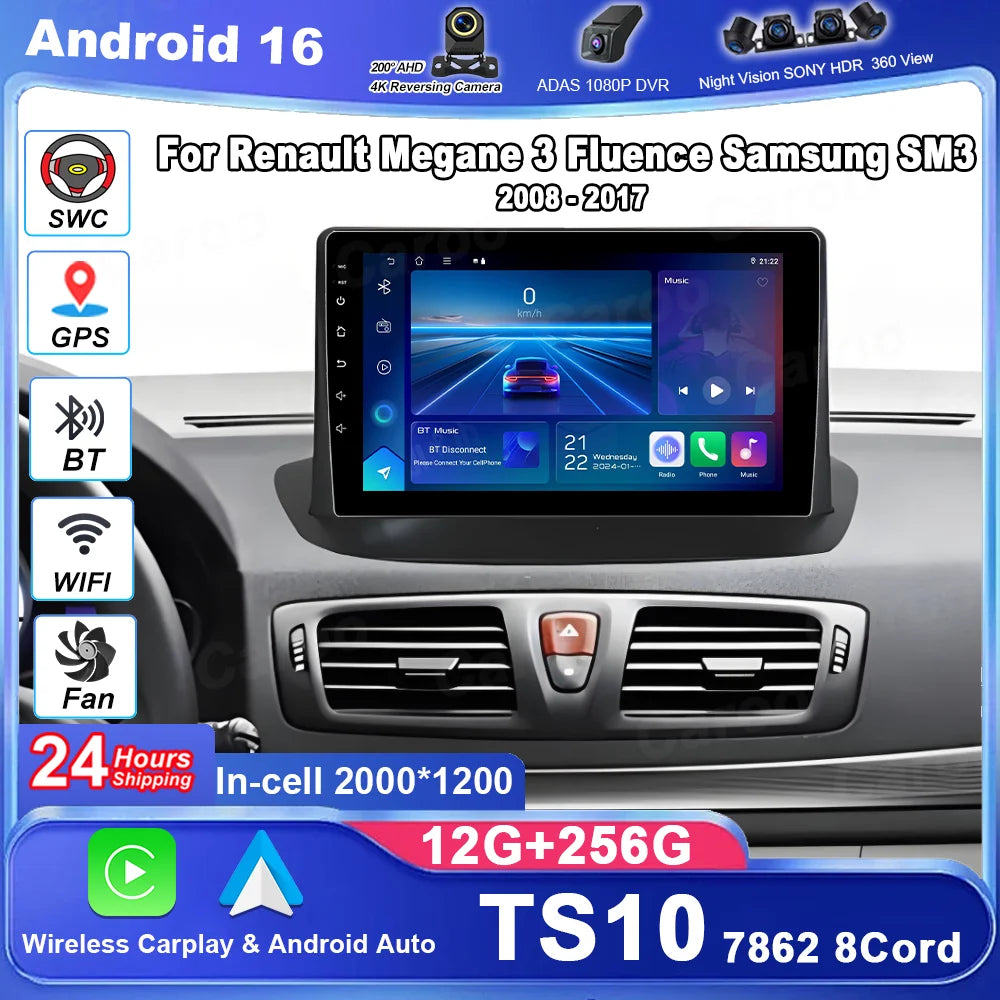 Android 16 For Renault Megane 3 Fluence Samsung SM3 2008 - 2017 Multimedia Player DSP CarP
