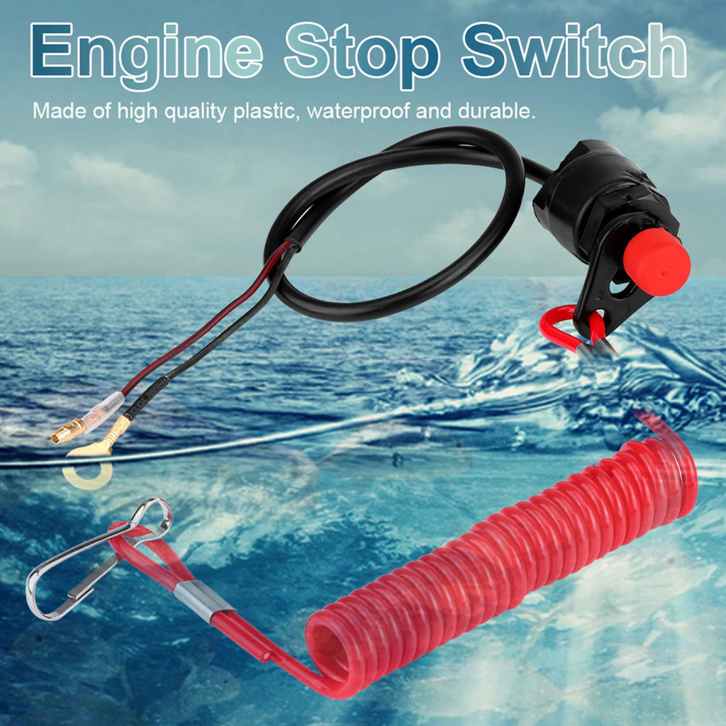 1Pc Boat Outboard Switch Engine Motor Lanyard Kill Urgent Stop Button Safety Connector Cord Comp - Automotive LED Light