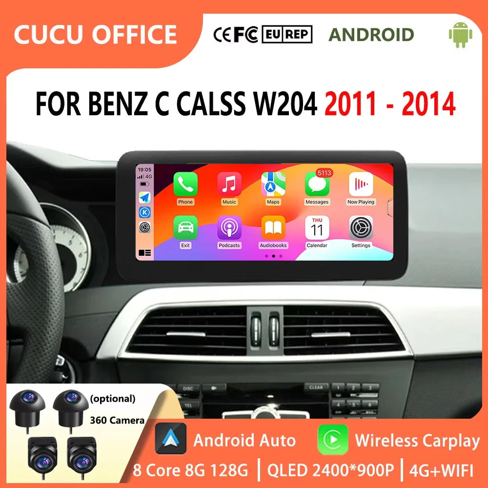 Wireless CarPlay Android 16 Multimedia Display for Mercedes-Benz C Class W204 NTG 4.5 2011 | AUTOKITSHOP