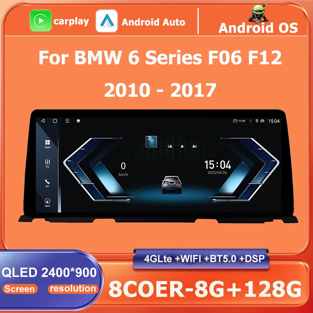Android 16 Car Multimedia Player Carplay 12.3'' QLED Android Auto For BMW 6 Series F06 F12