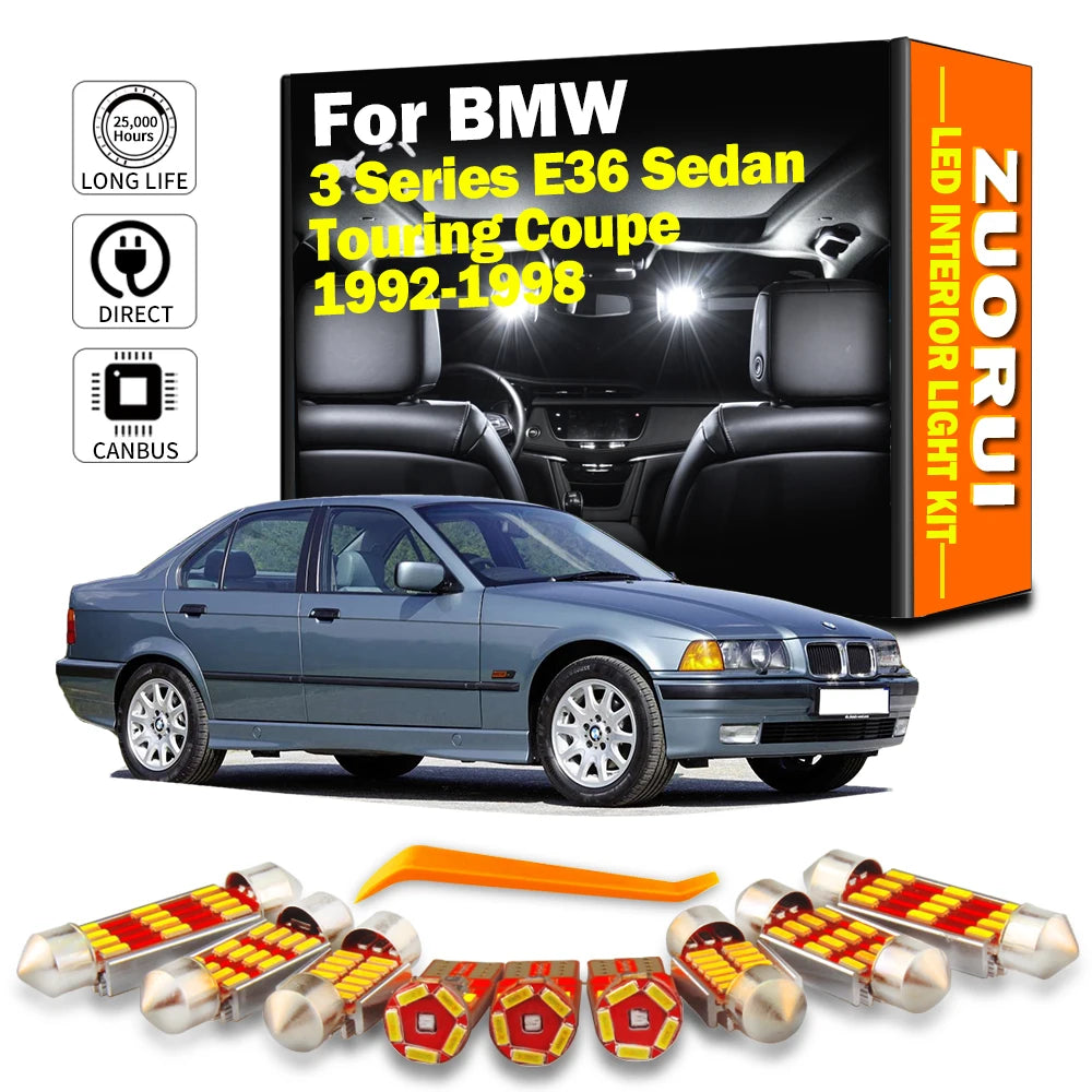 17-Piece LED Interior Light Kit for BMW 3 Series E36 Sedan Touring Coupe 1992-1998 - Canbus Dome Map Door Trunk Bulbs...