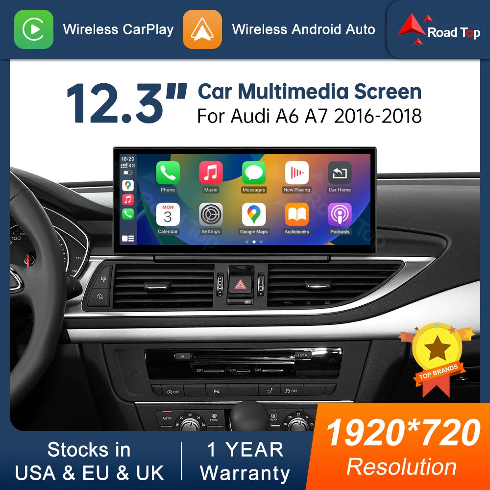 Touch Screen 12. 3 Inch For Audi A6 A7 2016-2018 Airplay Miracast Function Multimedia Disp | AUTOKITSHOP